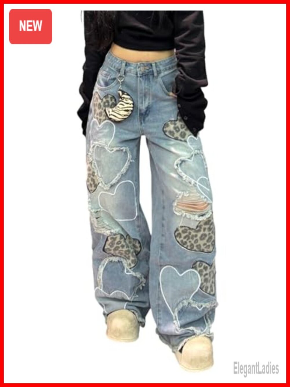 Wide Leg Baggy Jeans Mid Rise Pull On Relaxed Fit Casual
